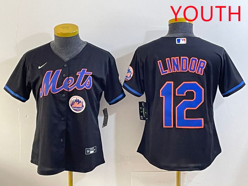 Youth 2025 New York Mets #12 Lindor Black Game Nike MLB Jersey style 10->women mlb jersey->Women Jersey